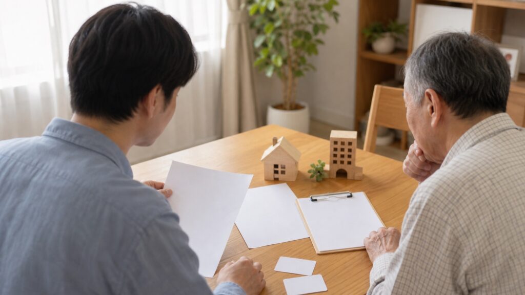 家族が介護施設と住民票と介護保険証の関係を確認するテーマ画像