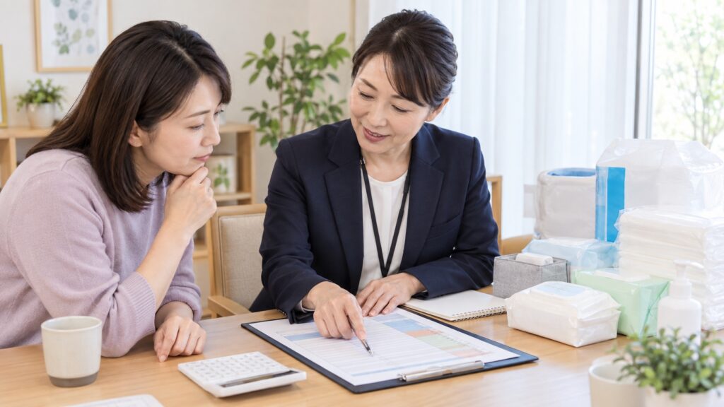 介護施設の月額費用明細と消耗品一覧を家族が確認するテーマ画像